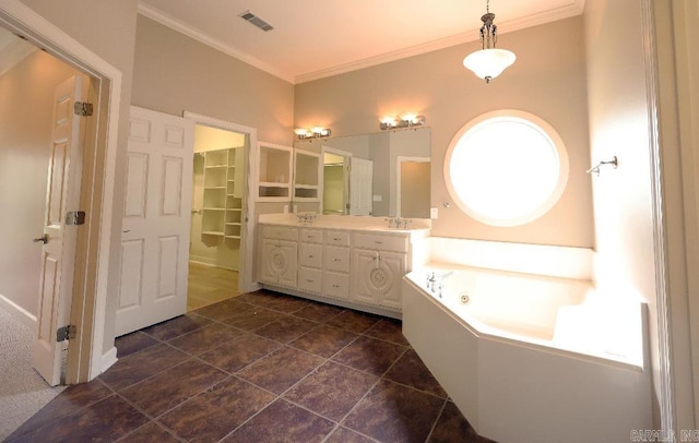 10 Calumet Rd, Little Rock, AR 72223 - full bath with crown molding, double vanity, a jetted tub, a closet, and tile patterned floors