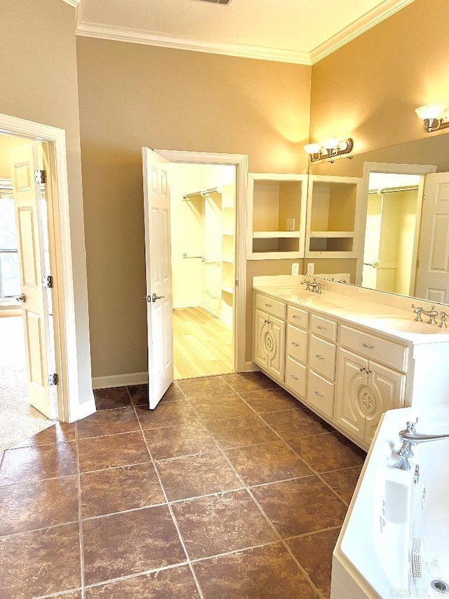 10 Calumet Rd, Little Rock, AR 72223 - full bathroom with ornamental molding, double vanity, a whirlpool tub, tile patterned floors, and baseboards