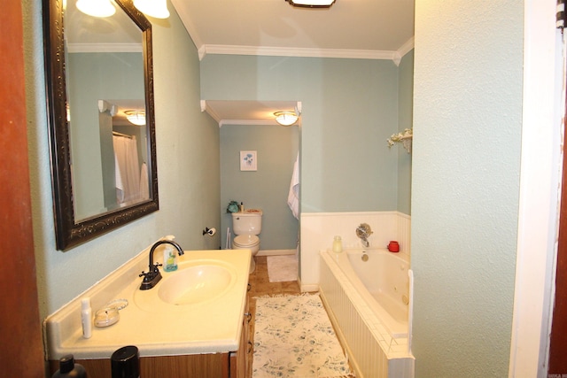 605 School St, Sheridan, AR 72150 - full bathroom featuring a whirlpool tub, crown molding, toilet, and vanity