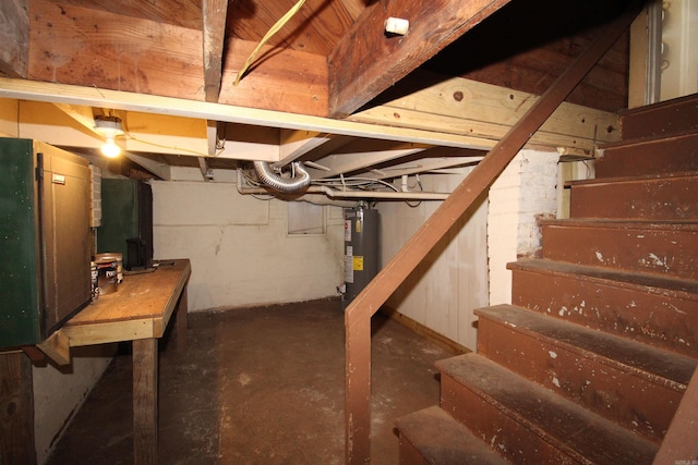 605 School St, Sheridan, AR 72150 - unfinished basement with water heater and stairway