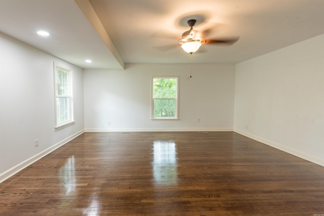 919 River Rdg, Benton, AR 72019 - unfurnished room with a ceiling fan, dark wood-style floors, baseboards, and recessed lighting