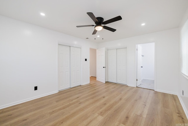 41 Brookridge Dr, Little Rock, AR 72205 - unfurnished bedroom with light wood-type flooring, two closets, baseboards, recessed lighting, and ensuite bath