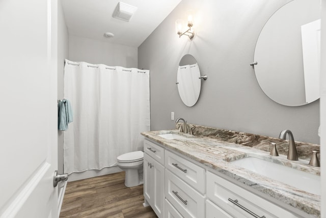 170 Irene Cir, Greenbrier, AR 72058 - bathroom featuring double vanity, toilet, and wood finished floors