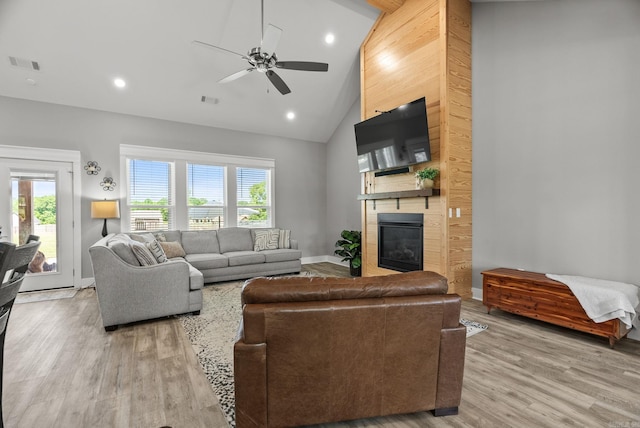 170 Irene Cir, Greenbrier, AR 72058 - living area featuring a fireplace, light wood finished floors, a ceiling fan, healthy amount of natural light, and recessed lighting