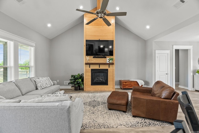 170 Irene Cir, Greenbrier, AR 72058 - living area with baseboards, wood finished floors, a ceiling fan, a large fireplace, and recessed lighting