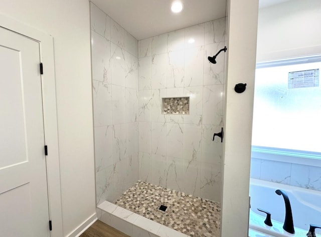 81 Lewis Loop, Greenbrier, AR 72058 - bathroom featuring tiled shower, a tub to relax in, and recessed lighting
