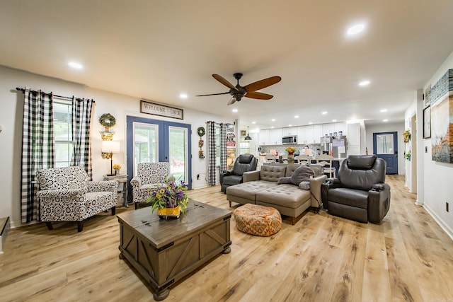100 Hidgen Rdg, Higden, AR 72067 - living room featuring ceiling fan, light wood-style floors, recessed lighting, and baseboards