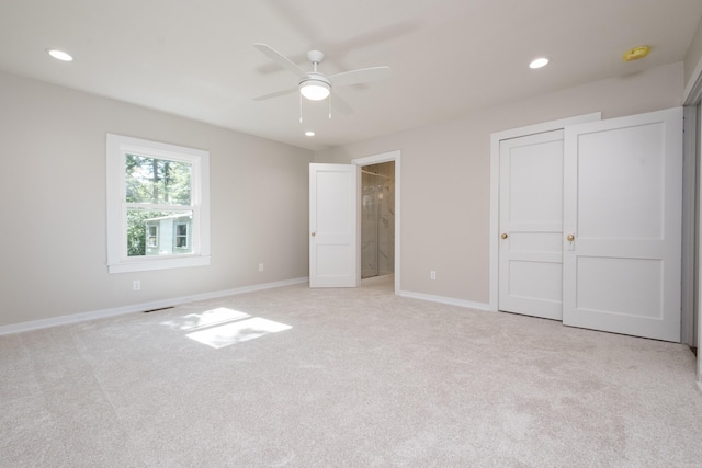 700 N Taylor St, Little Rock, AR 72205 - unfurnished bedroom featuring light carpet, recessed lighting, baseboards, ensuite bath, and ceiling fan