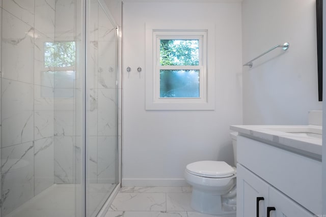 700 N Taylor St, Little Rock, AR 72205 - bathroom with marble look tile flooring, vanity, toilet, and a marble finish shower