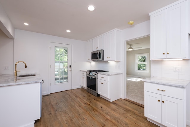 700 N Taylor St, Little Rock, AR 72205 - kitchen with stainless steel appliances, a sink, wood finished floors, plenty of natural light, and recessed lighting