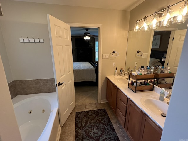 1056 Skyline Dr, Alexander, AR 72002 - ensuite bathroom with a jetted tub, tile patterned floors, a ceiling fan, double vanity, and baseboards
