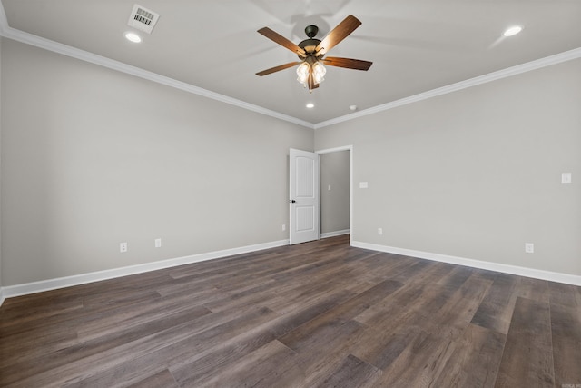 10114 Hidden Cir, Sherwood, AR 72120 - unfurnished room with a ceiling fan, ornamental molding, recessed lighting, baseboards, and dark wood-type flooring