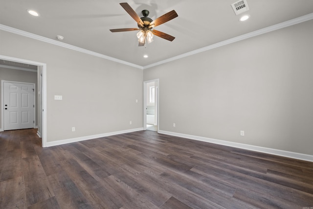 10114 Hidden Cir, Sherwood, AR 72120 - spare room featuring crown molding, a ceiling fan, baseboards, recessed lighting, and dark wood-type flooring