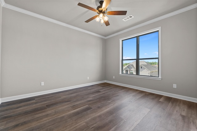 10114 Hidden Cir, Sherwood, AR 72120 - empty room featuring dark wood-style flooring, crown molding, baseboards, and ceiling fan