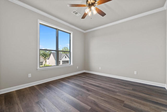 10114 Hidden Cir, Sherwood, AR 72120 - unfurnished room featuring ornamental molding, a ceiling fan, baseboards, and dark wood-style flooring