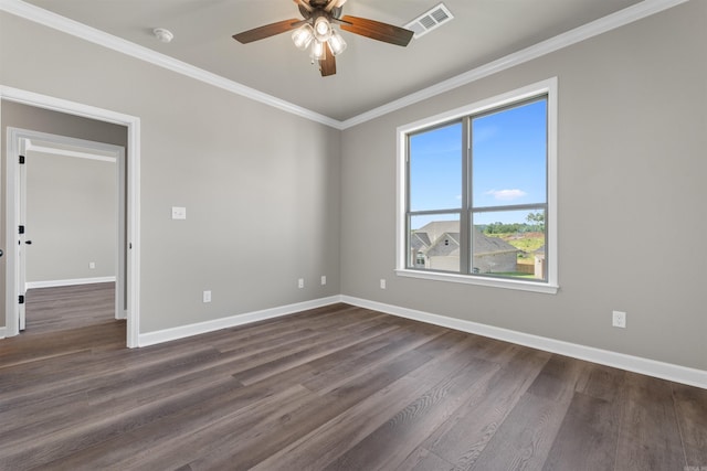 10114 Hidden Cir, Sherwood, AR 72120 - empty room featuring a ceiling fan, ornamental molding, dark wood-type flooring, baseboards, and a smoke detector