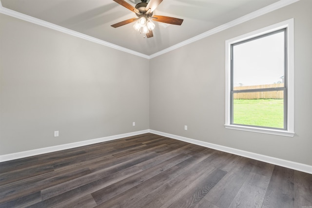 10114 Hidden Cir, Sherwood, AR 72120 - empty room with ornamental molding, baseboards, a ceiling fan, and dark wood-style floors