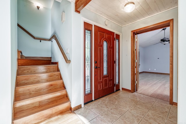 21 Constantina Cir, Hot Springs Village, AR 71909 - entrance foyer featuring light tile patterned flooring, stairs, baseboards, and a ceiling fan