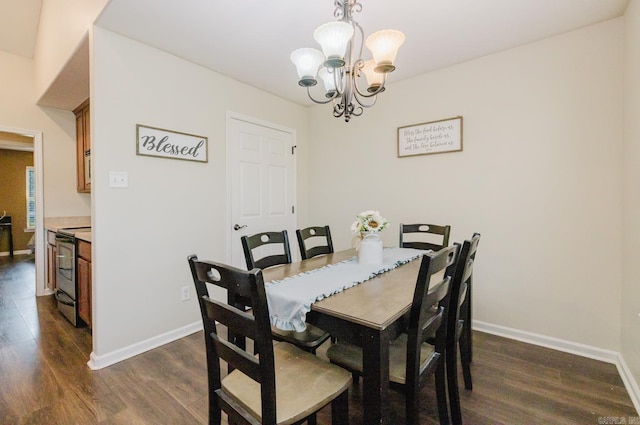 3961 Mountaincrest Cir, Alexander, AR 72002 - dining space featuring dark wood finished floors, a chandelier, and baseboards