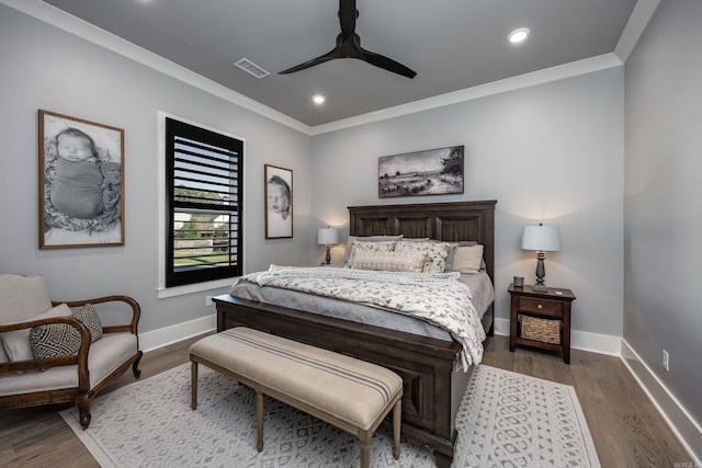 11 Haywood Ct, Little Rock, AR 72223 - bedroom featuring baseboards, ornamental molding, recessed lighting, wood finished floors, and a ceiling fan