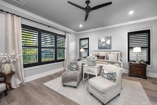 11 Haywood Ct, Little Rock, AR 72223 - bedroom featuring ornamental molding, baseboards, wood finished floors, recessed lighting, and a ceiling fan