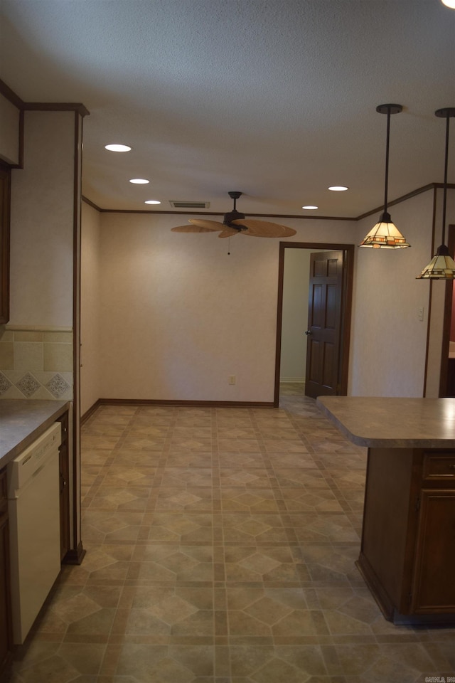 206 Beaconsfield Rd, Sherwood, AR 72120 - kitchen with dishwasher, ceiling fan, baseboards, recessed lighting, and hanging light fixtures