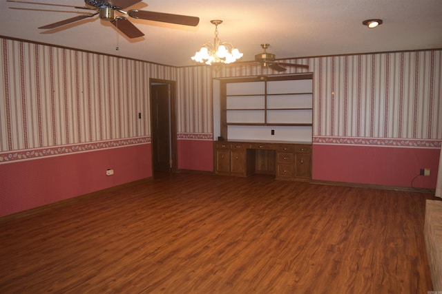 206 Beaconsfield Rd, Sherwood, AR 72120 - unfurnished room with ceiling fan, wallpapered walls, wood finished floors, and a chandelier