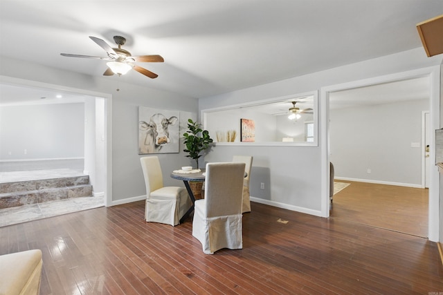 10626 Pineview Dr, Mabelvale, AR 72103 - dining area with ceiling fan, wood finished floors, and baseboards