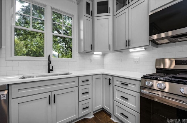 2311 S Louisiana St, Little Rock, AR 72206 - kitchen with appliances with stainless steel finishes, a sink, light countertops, backsplash, and healthy amount of natural light