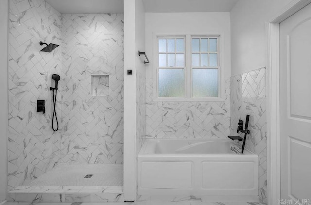 2311 S Louisiana St, Little Rock, AR 72206 - bathroom with marble finish flooring, a bath, and a shower