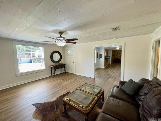 3804 Ridge Rd, North Little Rock, AR 72116 - living area with ornamental molding, a ceiling fan, wood finished floors, and baseboards