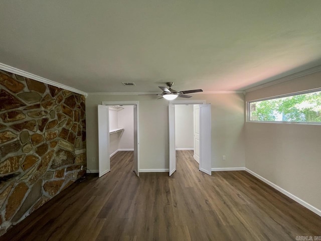 3804 Ridge Rd, North Little Rock, AR 72116 - unfurnished room with wood finished floors, baseboards, crown molding, and a ceiling fan