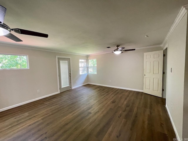 3804 Ridge Rd, North Little Rock, AR 72116 - spare room with ceiling fan, dark wood-type flooring, baseboards, and ornamental molding