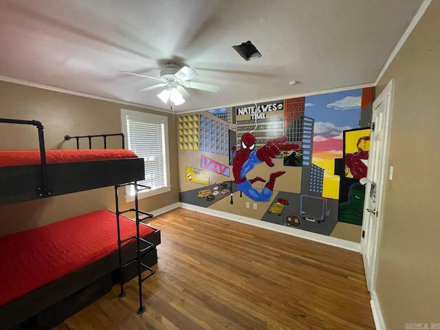 3804 Ridge Rd, North Little Rock, AR 72116 - bedroom with wood finished floors, baseboards, ornamental molding, and ceiling fan