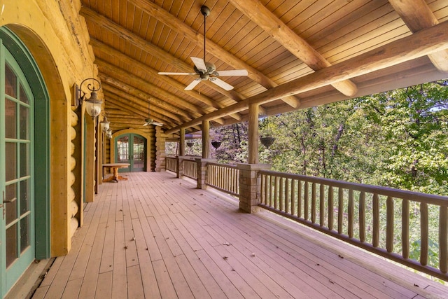 10836 Bray Rd, Elkins, AR 72727 - wooden deck with french doors and ceiling fan