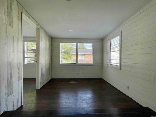101 Chula Vista Rd, El Dorado Springs, AR 71730 - empty room with dark wood-type flooring, healthy amount of natural light, and wooden walls