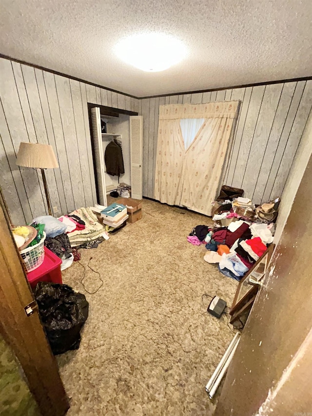 4109 Garrison Rd, Little Rock, AR 72223 - playroom with a textured ceiling, carpet, and wooden walls