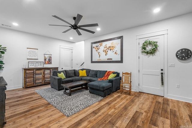 2995 Cresthaven St, Conway, AR 72034 - living area with a ceiling fan, wood finished floors, recessed lighting, and baseboards
