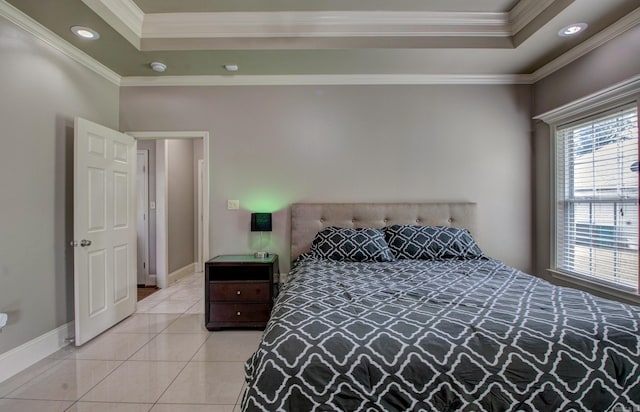 76 Woodridge Dr, Little Rock, AR 72204 - bedroom featuring a tray ceiling, multiple windows, crown molding, light tile patterned floors, and recessed lighting