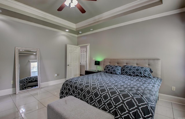 76 Woodridge Dr, Little Rock, AR 72204 - bedroom with tile patterned flooring, baseboards, a raised ceiling, crown molding, and recessed lighting