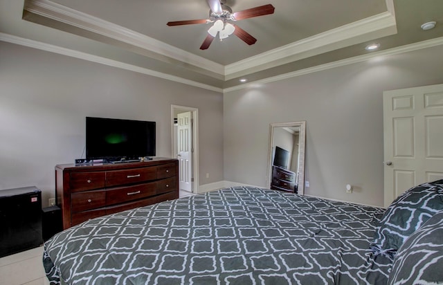 76 Woodridge Dr, Little Rock, AR 72204 - bedroom with a raised ceiling, ornamental molding, recessed lighting, ceiling fan, and tile patterned floors