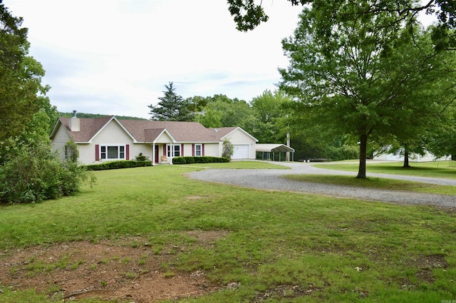 1005 Georgia Ridge Rd, Searcy, AR 72143 - single story home with gravel driveway, a front lawn, a chimney, a carport, and an attached garage