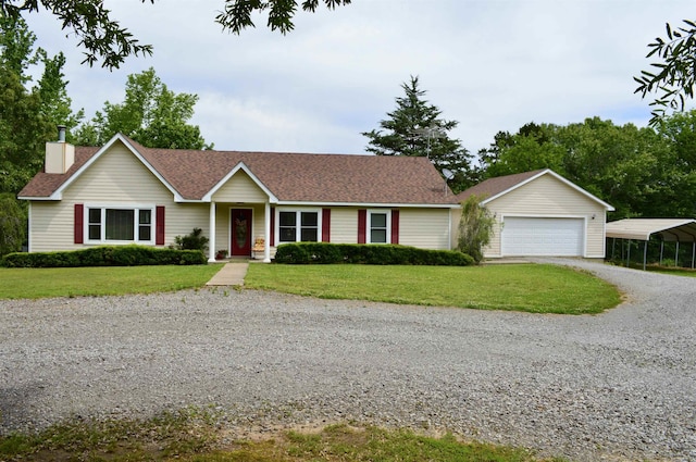 1005 Georgia Ridge Rd, Searcy, AR 72143 - ranch-style home with a chimney, a front lawn, driveway, a carport, and a shingled roof