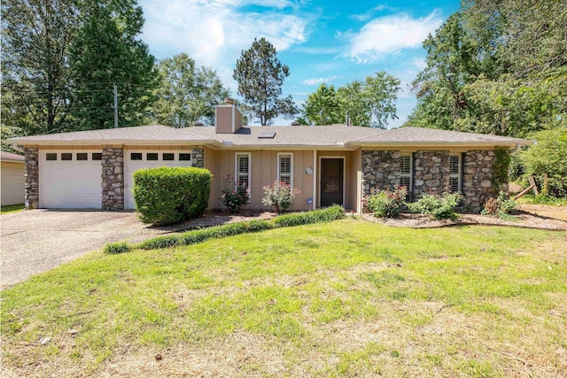 8116 Depriest Rd, Little Rock, AR 72103 - ranch-style house featuring a chimney, board and batten siding, stone siding, and an attached garage