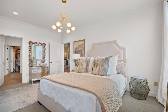 130 Grand Isle Dr Unit 1D, Hot Springs, AR 71913 - bedroom featuring crown molding, a chandelier, baseboards, and carpet