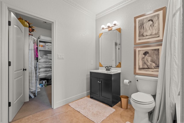 130 Grand Isle Dr Unit 1D, Hot Springs, AR 71913 - bathroom with tile patterned floors, vanity, ornamental molding, toilet, and baseboards