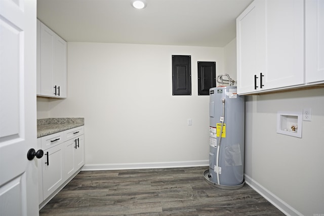904 W Holland, White Hall, AR 71602 - laundry room with electric water heater, electric panel, hookup for a washing machine, dark wood finished floors, and recessed lighting