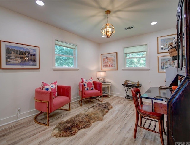 366-370 Restful Ridge Rd, Hot Springs, AR 71913 - office featuring plenty of natural light, a chandelier, light wood-style floors, baseboards, and recessed lighting