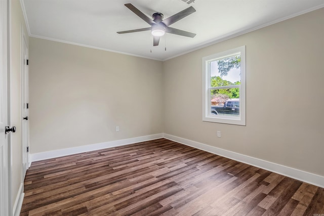 1907 Creekwood Dr, Conway, AR 72032 - spare room featuring wood finished floors, baseboards, ornamental molding, and a ceiling fan