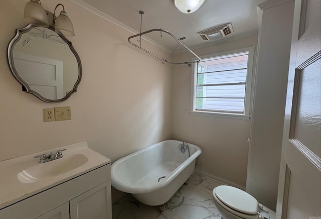 1617 Maple St, North Little Rock, AR 72114 - bathroom with marble finish floors, a soaking tub, vanity, crown molding, and baseboards